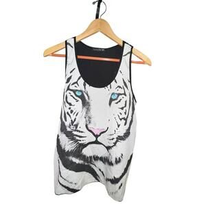 Double Zero Retro Sheer Tiger Graphic Tank Top Black White Women’s Size M